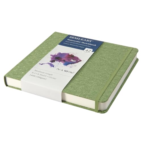 SEMLEART Watercolor Journal Sketchbook,8.3 * 8.3",140lb/300GSM Cotton Paper | 42 Sheets,Ideal for Painting, Drawing & Mixed Media,Pocket Mini Watercolor Notebook - size: 8.3×8.3in