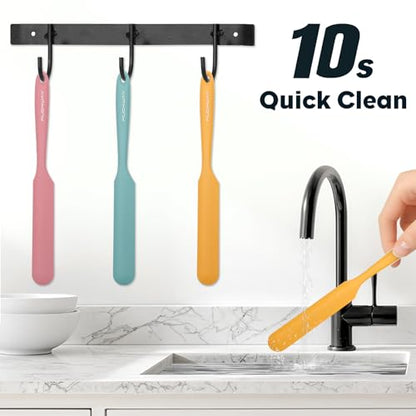 3pcs Silicone Jar Spatulas 10in Long Skinny Heat-Resistant, Narrow Spatula Set for Scraping Peanut Butter, Sourdough, Jam in Small Containers, Blenders & Baking (Yellow & Green & Pink) - color: Yellow & Green & Pink
