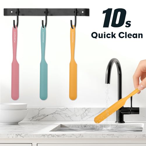 3pcs Silicone Jar Spatulas 10in Long Skinny Heat-Resistant, Narrow Spatula Set for Scraping Peanut Butter, Sourdough, Jam in Small Containers, Blenders & Baking (Yellow & Green & Pink) - color: Yellow & Green & Pink
