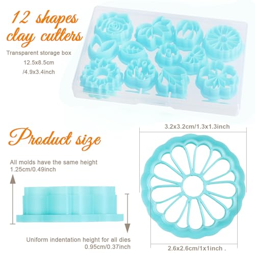 ORIGACH 12 Pcs Flower Clay Cutters Set | Rose Sunflower Daisy Tulip Cherry Lotus Turtle Leaf Polymer Clay Cutters Set for Earring & Jewelry Making - style: Flower