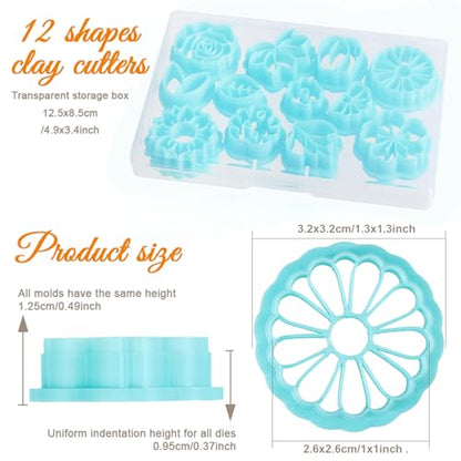 ORIGACH 12 Pcs Flower Clay Cutters Set | Rose Sunflower Daisy Tulip Cherry Lotus Turtle Leaf Polymer Clay Cutters Set for Earring & Jewelry Making - style: Flower