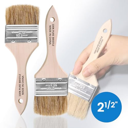 ETERNA 6Pack Household Chip Paint Brush 2.5inch Natural Bristles Wooden Handle Flat Brushes Set for Painting, Glue, Oil, Acrylic, Stain - color: 6 Pack- 2.5"