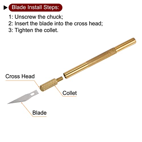 HARFINGTON 1set (11pcs) Art Craft Knife Set 1pcs Hobby Exacto Knife Brass Handle & 10pcs Spare Blades with Plastic Box for Scrapbooking Stencil DIY Precision Crafting, Gold Tone