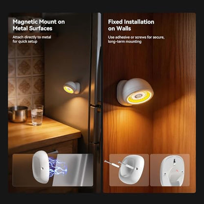 Hopedone 360° Magnetic Motion Sensor Wall Light, Detachable, 1 Pack | 3 color temperatures plus RGB, 5-level remote dimming, closets, halls, constant-on option, USB-C charge