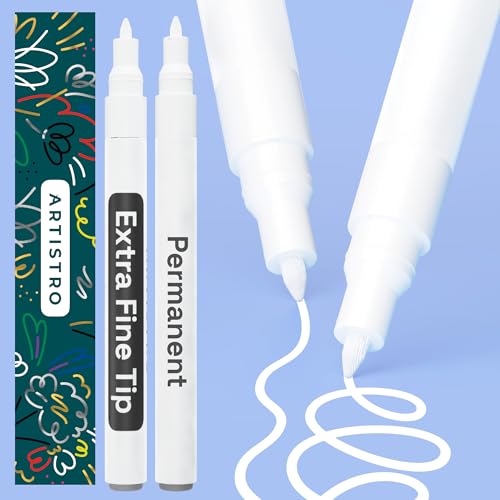 ARTISTRO 2 White Permanent Marker - Waterproof Markers for Tire, Fabric, Rocks, Glass, Ceramic, Wood, Paper - Oil Based Paint Pens - Extra-Fine Tip 0.7mm - color: White, style: Extra Fine Tip