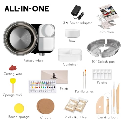 Catcrafter Pottery Wheel for Kids Teens Adults Beginners - Grey Pottery Kit | Complete Pottery Set with 6" Two-Way Rotating Turntable, 2.2lb Clay, Art Supplies Sculpting Tools, Craft Gifts for Boys Girls - color: grey