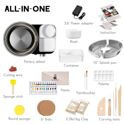 Catcrafter Pottery Wheel for Kids Teens Adults Beginners - Grey Pottery Kit | Complete Pottery Set with 6" Two-Way Rotating Turntable, 2.2lb Clay, Art Supplies Sculpting Tools, Craft Gifts for Boys Girls - color: grey