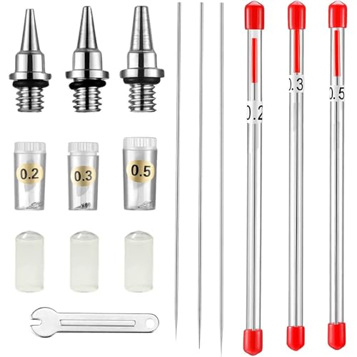 HUBEST 3-Size Airbrush Needle Nozzle Kit, 0.2/0.3/0.5mm for Iwata Master - size: KIT 2