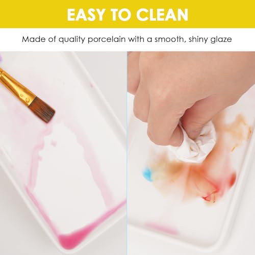 White Ceramic Paint Palettes Tray 9.4" x 3.8", Square Porcelain Large Mixing Area Palette, Artist Watercolor Tray for Gouache, Tempera, Acrylic, Oil Painting