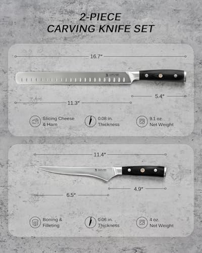KYOKU 2pc Kitchen Knife Set - Japanese Steel Boning & Slicing Knife Set | 56-58 Hrc German 1.4116 Steel Full Tang Blades, Pakkawood Handles, Meat Fruit Vegetable Prep Carving Set With Sheaths - style: Boning Slicing 2pcs