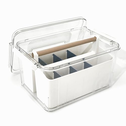 Craft Caddy with Lid and Lift-Out Portable Caddy, Blue | Art Supply Storage, Adjustable Dividers, Clear Storage Organizer, Teacher Supplies, Markers & Brushes, Stackable 11x8x7 in - color: Clear-Blue