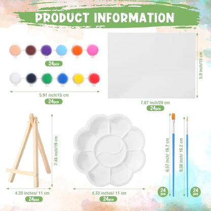 Qilery 24 Set 6 x 8 Inch Mini Canvas Boards and Easel for Painting, Acrylic Paint Strips, Palettes, Brushes, Canvases Painting Kits for Kids Adults Artists Beginners Oil Acrylic Painting Party Favors - size: 6" X 8"