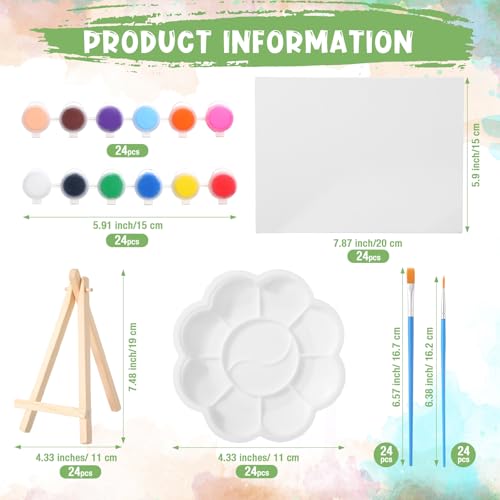 Qilery 24 Set 6 x 8 Inch Mini Canvas Boards and Easel for Painting, Acrylic Paint Strips, Palettes, Brushes, Canvases Painting Kits for Kids Adults Artists Beginners Oil Acrylic Painting Party Favors - size: 6" X 8"