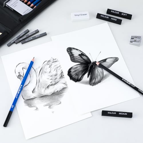 KALOUR 113PCS Drawing Set, Professional Sketching Kit with 3-Color Sketchbook,Graphite & Charcoal Pencils, Wooden Mannequin, Art Tools in Zipper Case, Art Supplies for Beginners & Artists Gift