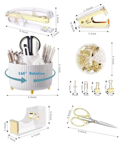 Gawsey Gold Desk Organizers and Accessories with Desk Organizer 360° Rotating Pen Holder and Office Supplies, Cute Stationery Supplies Set - color: B-Gold
