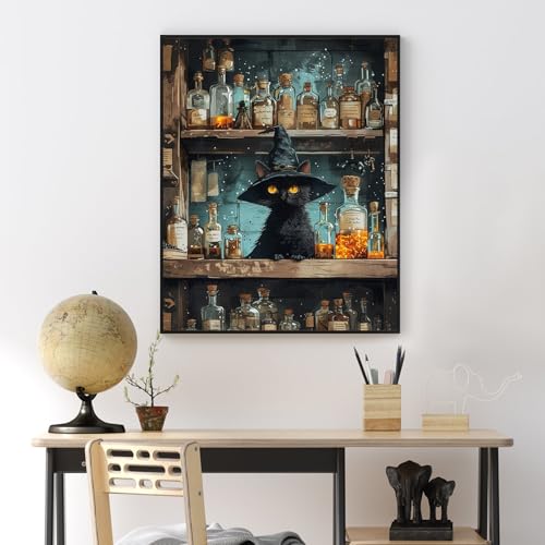 Yezavesu Black Cat Paint by Numbers Kit for Adults Without Frame 16x20 in | Magic Paint by Numbers for Adults Beginner, Cat DIY Acrylic Painting, Stress Relief Craft Kits, Home Wall Decor Gift - color: YOPNF03