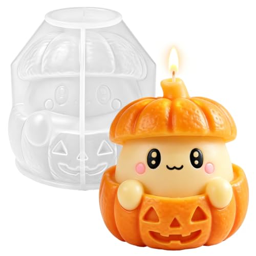 Halloween Silicone Mold, Little Ghost Face Pumpkin Candle Mold | for Candles Making, Crafts Plaster, DIY Gypsum, Epoxy Resin Casting, Halloween Themed Home Decor Handmade Gift - color: Pumpkin Ghost Silicone Molds