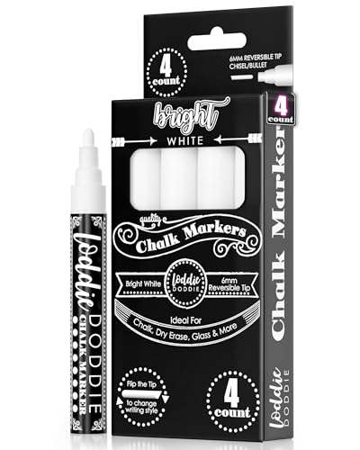 Loddie Doddie Liquid Chalk Markers, Chalk Markers for Glass, White, 4 Pack - size: 4 Count (Pack of 1)