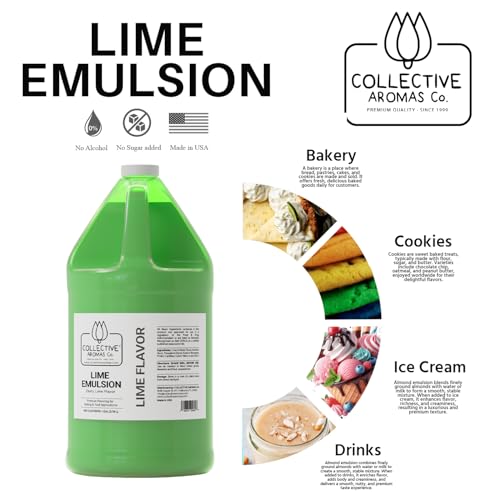 Collective Aromas Co. Lime Emulsion for Baking, Zesty Lime Flavoring Emulsion, Heat Stable Bakery Emulsion for Cakes, Cookies, Desserts & Beverage Applications, Concentrated Baking Flavor, 1 Gallon - size: Lime - 1 Gallon (128 fl oz)
