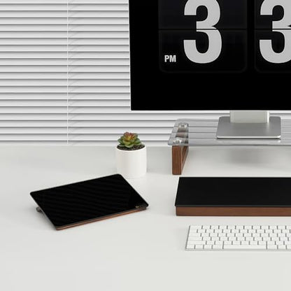 Yeoux Desk Black Glass Dry Erase Board with Reversible Wood Stand 6.7"x9.5" - color: Walnut-black Horizontal