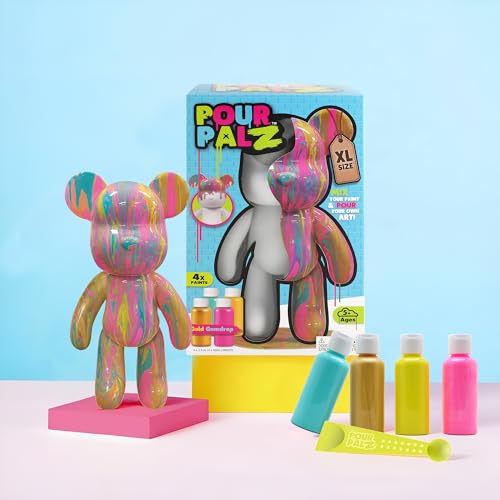 Pour Palz DIY Paint Pouring Kit – 1 XL Bear Figurine, 4 Acrylic Pour Paints, Mixing Cups & Tools, Create Unique Marbled Art, Fun Hands-On Craft Kit for Kids & Adults, Gold Gumdrop, Ages 5+ - color: Gold Gumdrop