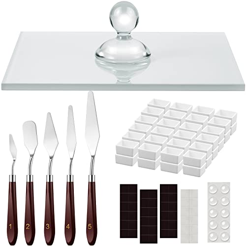 Nuanchu 109 Pcs Paint Muller Glass Slab Set,2.95'' in Dia,Round Handle | Drawing Knives and Half Pans with Magnetic Stripe for Making Colors, Glass Muller for Oil Acrylic Watercolor DIY Art Projects - size: 2.95'' in Dia, style: Round Handle