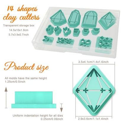 ORIGACH 14 Pcs Terrariums and Cactus Polymer Clay Cutters Set | Flower House Design Clay Cutters for Polymer Clay Jewelry Earrings with a Clear Storage Box - style: Terrariums & Cactus
