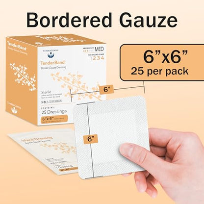 Bordered Gauze Island Dressing 6x6-25 Large Adhesive Bandages for Wound Protection - Good for Hospitals, Medical Facilities, First Aid Kits, and More - style: 6x6