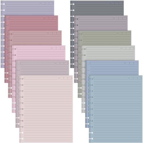 12 Pack 480 Sheets Colored Discbound Refill Paper 8.5 x 11 Inch College Ruled 11 Disc Letter Size Lined Paper Multicolored Notebooks for Refill Journaling(Poi Color) - color: Poi Color