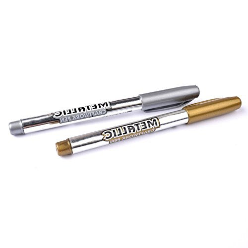 MyLifeUNIT Metallic Marker Pens, 6-Pack Metallic Gold Silver Permanent Markers, Fine Point (3 Gold 3 Silver)