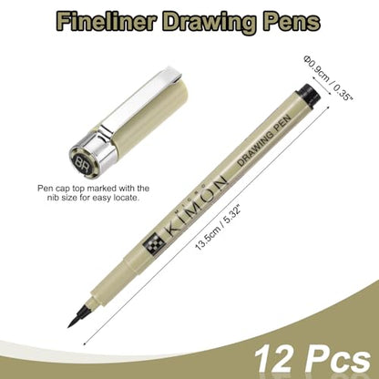 PATIKIL Fineliner Pens, BR Soft Head Drawing Pen Waterproof Inking Markers Liner Artist Watercolor Supplies Drawing Kit for Adult Sketching Journaling, Pack of 12 - style: BR Soft Head