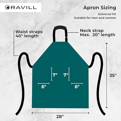 Waterproof Aprons For Men and Women with Pockets | 35" Long Work Aprons for Dishwashing, Dog Grooming, Cleaning - Plastic Dishwasher Apron - Water Resistant Kitchen Apron - color: Green