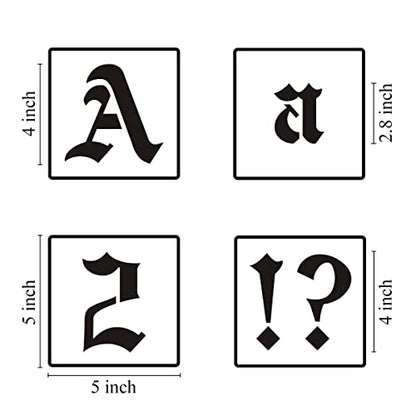 4 Inch Alphabet Letter Stencils for Painting - 70 Pack Old English Letter Stencil Templates with Numbers and Signs for Painting on Wood, Reusable Letters Stencils for Chalkboard Wood Signs & Wall Art - size: 4 Inch