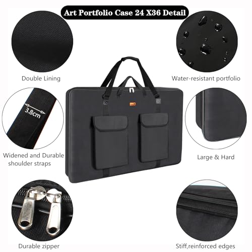 TreochtFUN Art Portfolio Case 24 X 36, Portfolio Bag Soft Water Resistant - size: 24 x 36