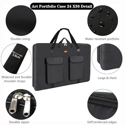 TreochtFUN Art Portfolio Case 24 X 36, Portfolio Bag Soft Water Resistant - size: 24 x 36