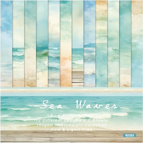 Ocean Sea Waves Scrapbook Paper - 6×6 Premium Color Pages With 24 Single-Sided Sheets for Scrapbooking Supplies Paper Crafts Home Decoration Card Making Journaling Background Decorative - color: Sea Waves