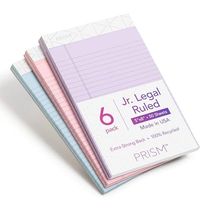 TOPS 5 x 8 Legal Pads, 6 Pack, Prism Brand, 2 Pink/2 Blue/2 Purple, Narrow Ruled, 50 Sheets Per Writing Pad, Made in USA (63016) - size: 5" x 8"