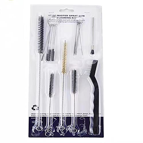 DECFLO 17 PCS Paint Spray Gun Cleaning Maintenance Brush Kit - Wire Lubricant Cleaner w/Nylon Mini Brushes and Needles for Tattoo Equipment，HVLP Airbrush Nozzles