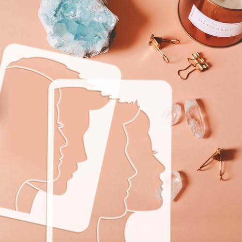 FINGERINSPIRE 2 Pcs Man and Woman Faces Painting Stencil 8.3x11.7inch Reusable Boy Girl Pattern Drawing Template DIY Human Silhouette Deoration Stencil for Painting on Wood Wall Fabric Furniture - color: Man and Woman Faces