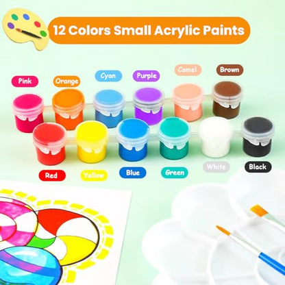 25 Pack 6 x 6 Inch Mini Canvas and Easel Set with Paint, Small Canvases for Painting with Easel Stand and 12 Colors Mini Paint Set, Bulk Students Acrylic Canvas Painting Kit for Paint Party Supplies