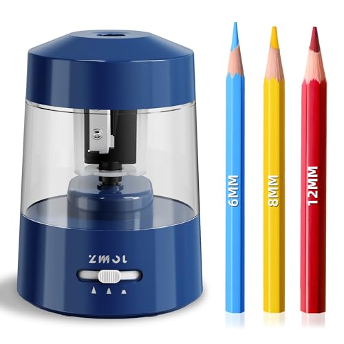 ZMOL Electric Pencil Sharpener Battery, 6-12mm Jumbo Pencils,Dark Blue | Suitable for No.2/Colored Pencils(6-12mm), 3 Modes,Fast Sharpen,AC Adapter/Battery Operated in School/Classroom/Office/Home - color: Dark Blue