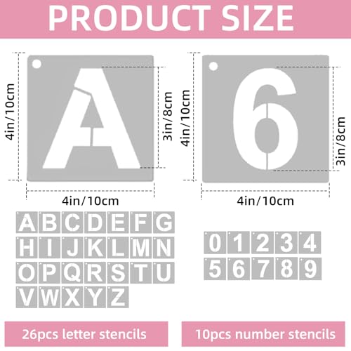 3 Inch Large Reusable Plastic Letter Stencils & Number Stencil (Template 4 Inches Long, Font 3 Inches), 36 Pcs Alphabet Art Craft Set for Wood,Wall,Rock,Signage,Door Porch,Chalkboard,DIY Projects ﻿ - size: 3 INCH