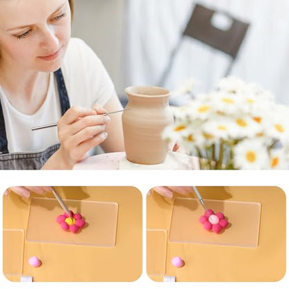 Polymer Clay Cutter Tools, Acrylic Roller Pin, 5 Pieces Flexible Clay Cutters, Ceramic Cutters Slicer Kit Clear Rectangle Sheet Press Board Wire Texture Set Needle Detail Modelling Supplies - size: 15