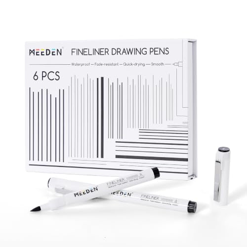 MEEDEN Micro Fineliner Drawing Pens: Fine Liner Pen 6 Pack, 0.8-3mm Black Waterproof Archival Ink for Bold Outlining, Lettering, Poster Drawing, Manga Panels and Illustration - L - style: L Elastic Nib