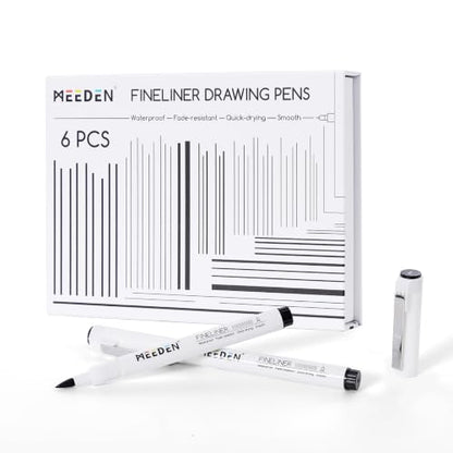 MEEDEN Micro Fineliner Drawing Pens: 0.8-3mm L Nib, 6 Pack, Black Ink | Waterproof archival ink with a flexible tip for technical drawing, sketching, outlining, manga, illustration, and journaling - style: L Elastic Nib