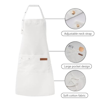 Tosewever Art Aprons for Women Painting Pottery Baking, Mens Buckle Straps Kitchen Apron with Pockets for Chef Cooking - color: White