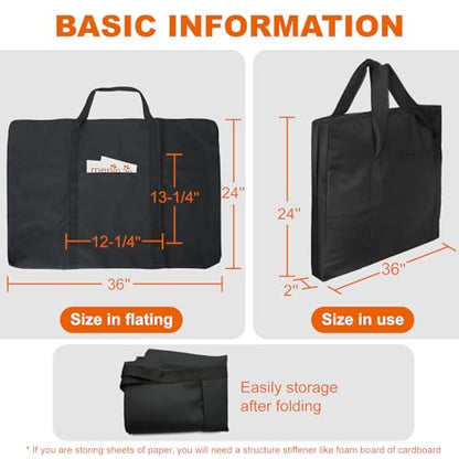 Cupohus Waterproof Art Portfolio Bag 25" x 37" for 24" x 36" Artworks with Outer Pockets and Handle, Student Carrying Storage Bag - size: 24" x 36" x 2"
