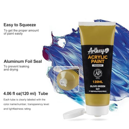 Artkey Acrylic Paint - Olive Green (120 ml/4.06 oz) Tubes, Rich & Vibrant Pigments, Professional Artists Acrylic Paints - Art Supplies for Canvas Wood Rock Clay Fabric Ceramics Art Crafts Painting - color: Olive Green, size: 4.06 Fl Oz (Pack of 1)