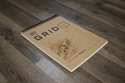 Orange Media Grid Sketchbook. Spiral Bound. Top Spine. Multi-Media. (8.5" x 11") 1/8" Box. (Orange Grid). SB-50100-TS - color: Orange Grid