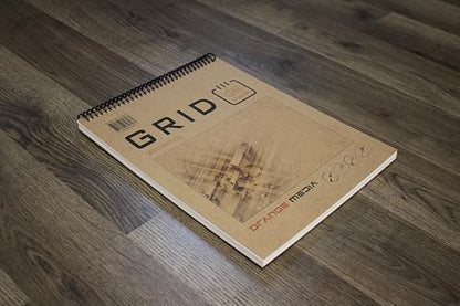 Orange Media Grid Sketchbook. Spiral Bound. Top Spine. Multi-Media. (8.5" x 11") 1/8" Box. (Orange Grid). SB-50100-TS - color: Orange Grid